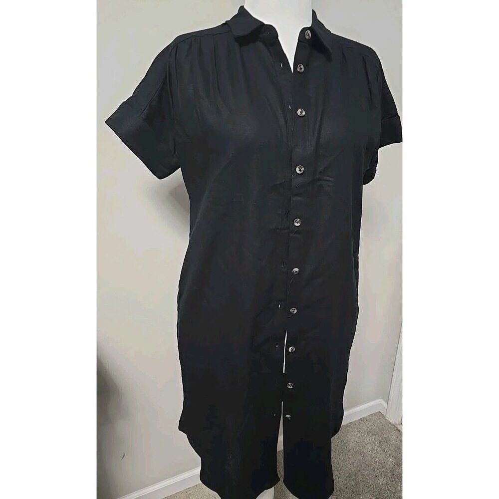 Well Worn Women’s Linen Blend Casual Pockets Dress (Black, Small)